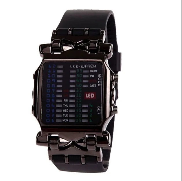 Часы reloj binario Мужские Наручные с двойным циферблатом светодиодсветодиодный