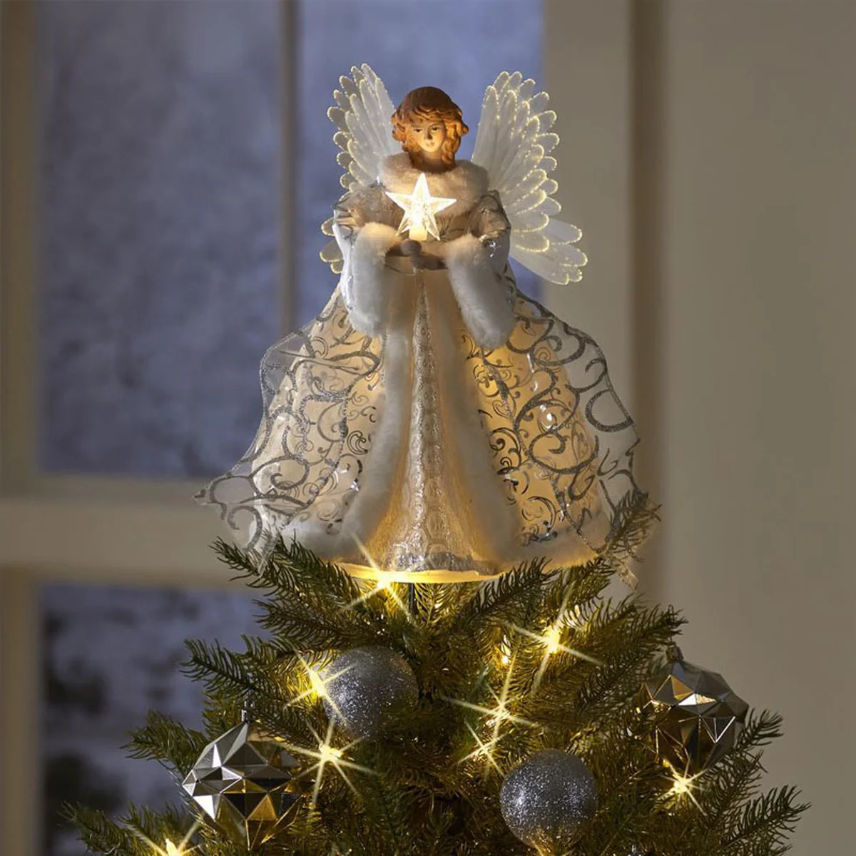 &Aacute;rbol de Navidad de 25x22cm, &Aacute;ngel superior, Material acr&iacute;lico, Fiesta en casa, hadas de &Aacute;ngel Blanco, decoraci&oacute;n superior de &aacute;rbol de Navidad-3