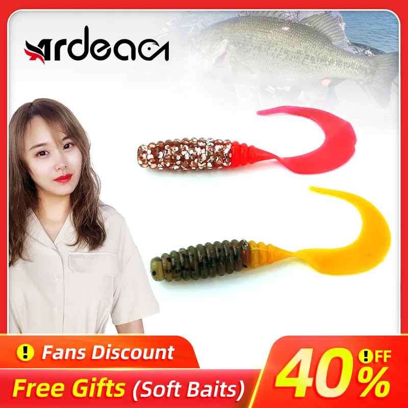 

Ardea Soft Lures 10pcs 60mm 1.5g Silicone Worm Bait Swimbait Artificial BaitfishinWobblers Bass Curly jigging tail Double Color