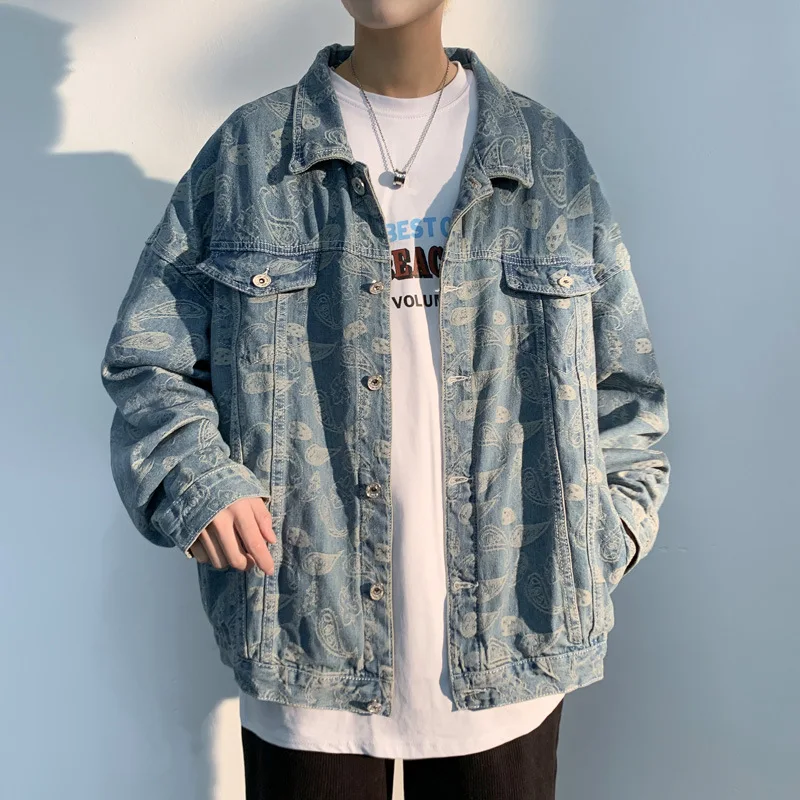 

Japanese Mens Denim Jackets Fashion Men Jeans Jacket Cashew Bf Wind Printing Printed Autumn Men Casual Outwear Cowboy Coats 5XL
