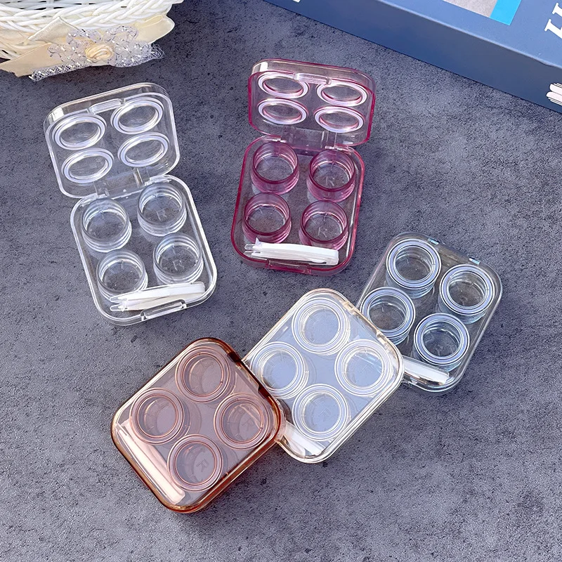 

2 Pairs/set Transparent Contact Lens Case Portable Travel Set Eye Lenses Storage Box Women Cute Clear Color Container