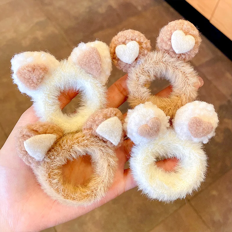 

2pcs Women Girls Cute Antlers Cat Ears Plush Elastic Hair Bands Winter Sweet Hair Decorate Scrunchie Hair Tie Hair Accessories
