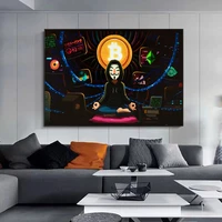hacker meditation abstract bitcoin canvas painting modern pop wall art poster interior home decoration muralno frame