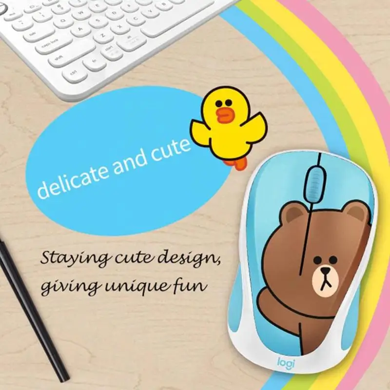 Беспроводная мышь logitech LINE FRIENDS, 2,4 ГГц, мини-цветная мультяшная usb-приемник, оптическая сенсорная игровая мышь для офиса, для ПК, ноутбука