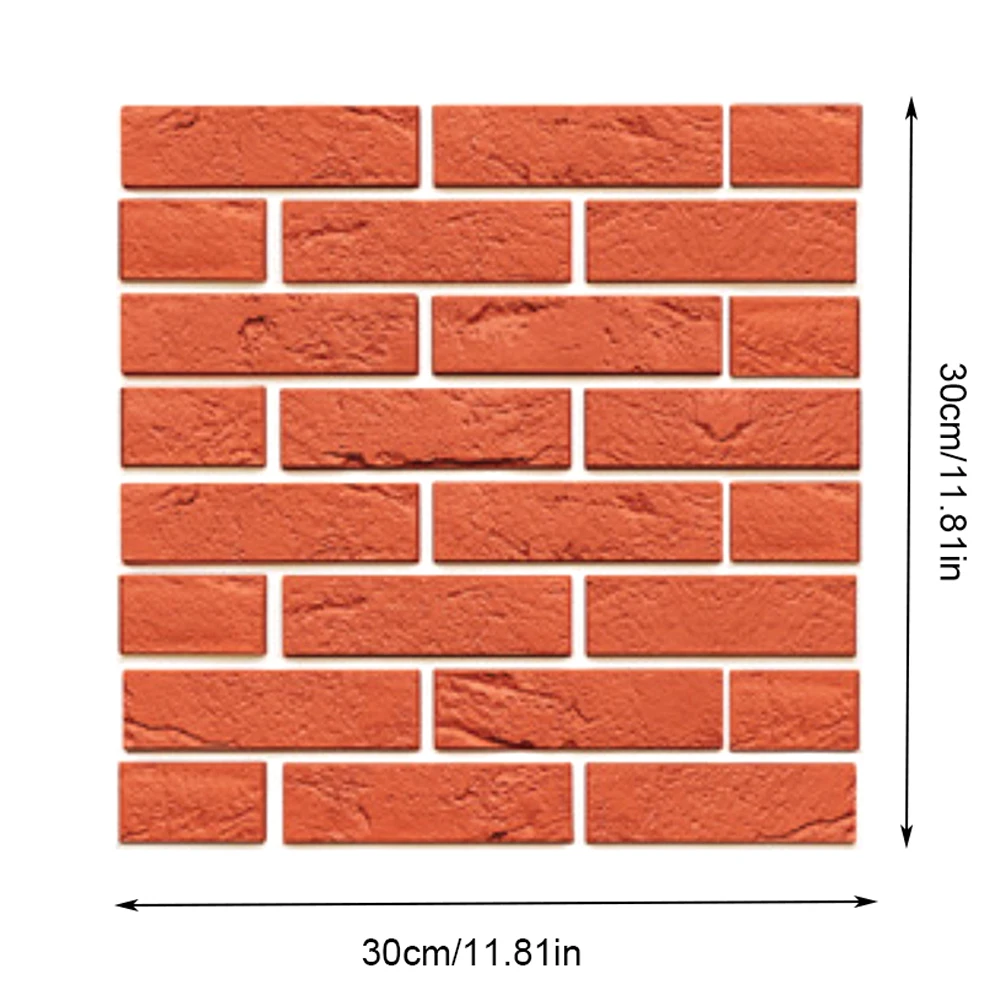 12Pcs 3D Wall Tile Stickers Waterproof Soundproof Brick Sticker Self-adhesive TV Background Living Room Wallpaper Decor 30x30 CM