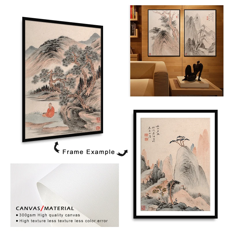 Арт зоны горный Живопись китайский классический пейзаж Живопись холст для живописи Гостиная Wall ART HD принт Живопись Домашний Декор изображение
