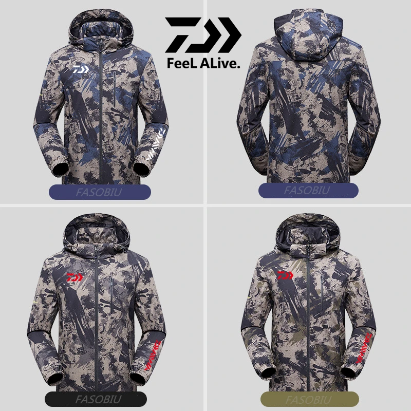 

Daiwa Autumn Winter Men Windproof Plus Velvet Fishing Clothes Camouflage Hooded Fishing Clothing Outdoor Men's Fishing Jackets