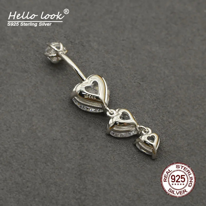 HelloLook 925 пробы Серебряное кольцо для пупка в форме сердца с фианитом Ювелирное