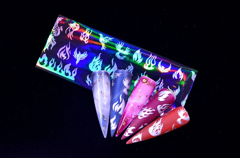 LCJ Holographic Nail Foil Flame Dandelion Panda Bamboo Holo Nail Art Transfer Sticker Water Slide Nail Art Decals