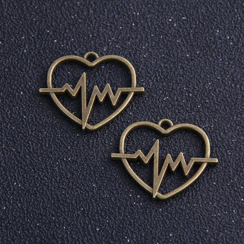 8 шт 24*29 мм цинковый сплав сердце электрокардиограмма Подвески Символ Разъемы для