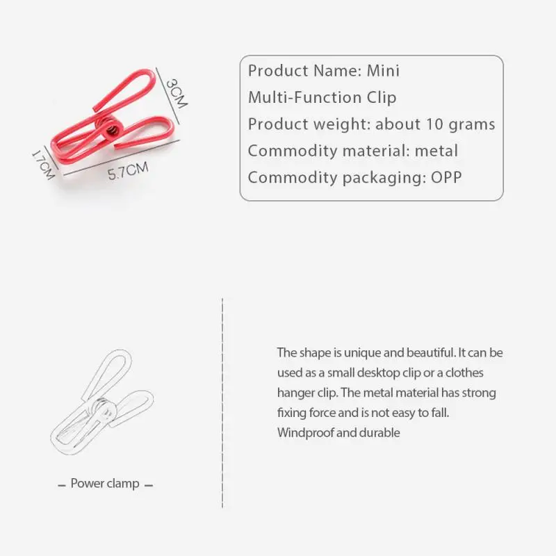 10PC Colorful Stainless Steel Wire Clips Clothespins Hanging Clip Hooks Clothes Pins 5.7cmX3cmX1.7cm Drying Rack Household | Дом и сад