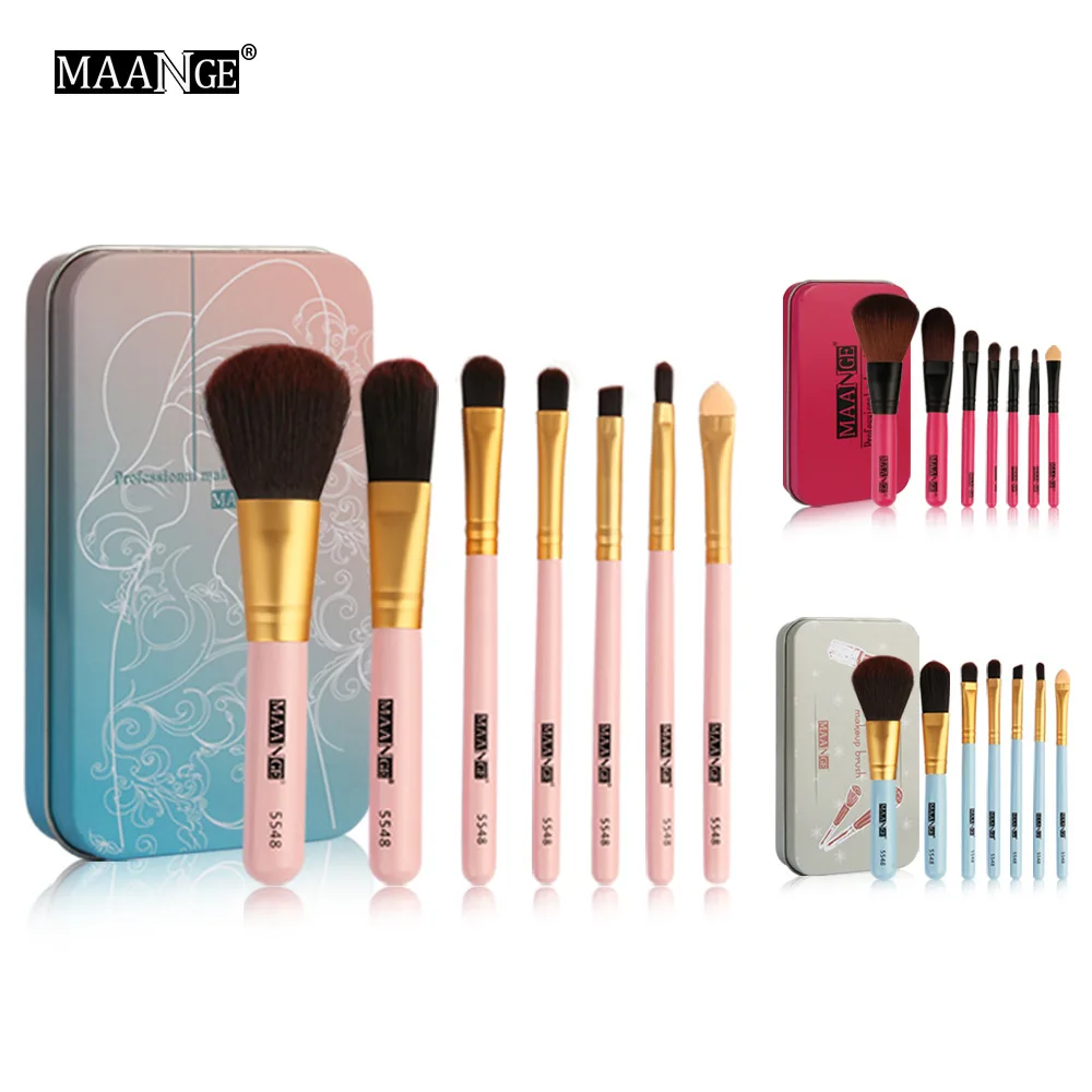 Hot Selling 7 Iron Case Makeup Brush, Portable Eye Shadow Brush Cosmetic Tool Makeup Tolls Gift for Women