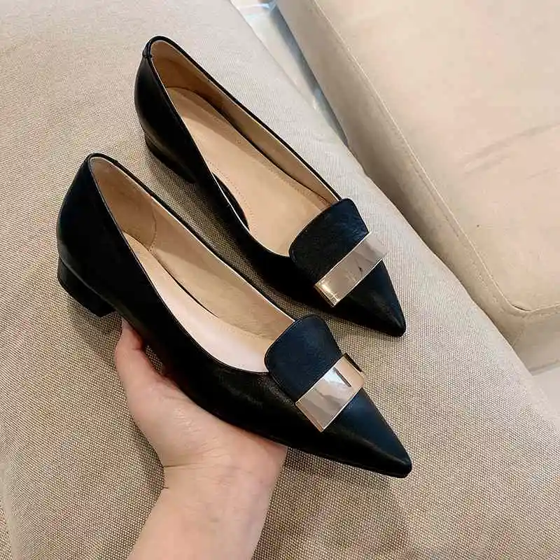 

Krazing Pot genuine leather mature women daily wear fashion metal decorations pointed toe low heels soft breathable pumps L26