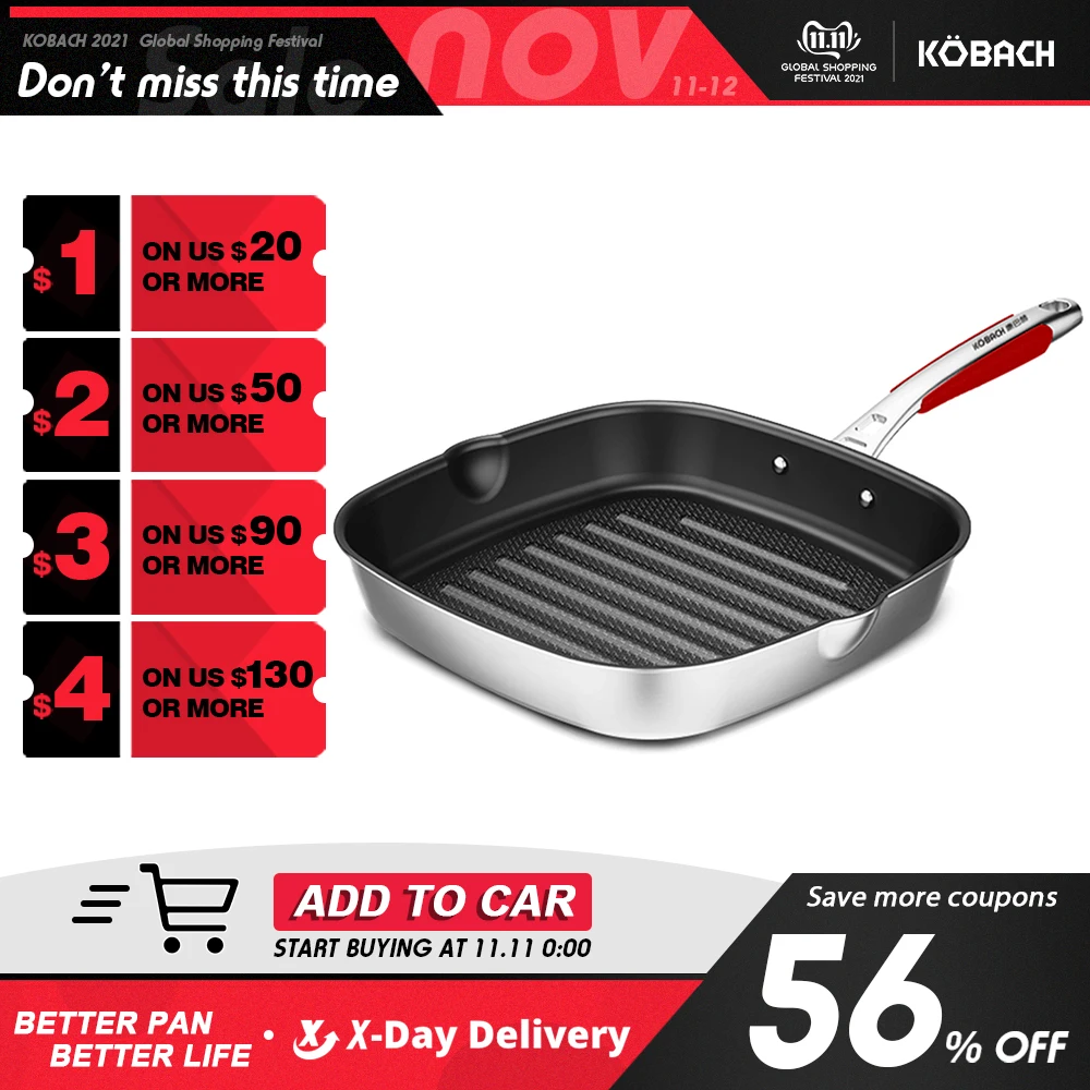 

KOBACH steak frying pan 28cm nonstick pan 316L stainless steel honeycomb pan kitchen steak frying pan stainless steel skillet