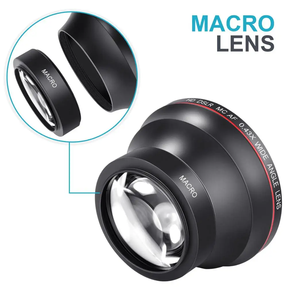 Neewer52MM 0.43X HD широкоугольный объектив с макрообъективом крупным планом без