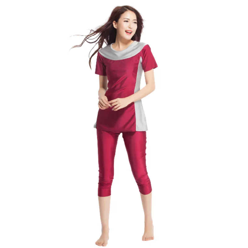 

Woman Burkini Muslim Swimwears Contract Color Arab Dubai Swimsuit Big Size Beachwear