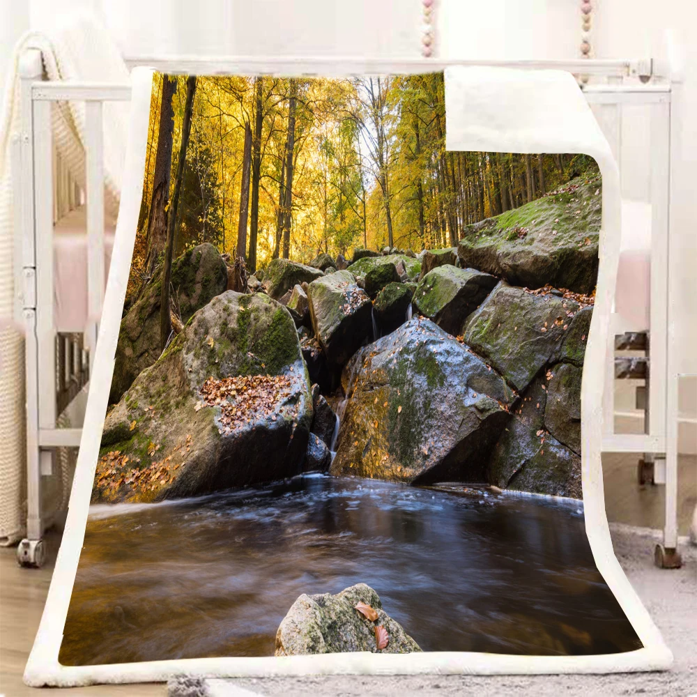 

Forest Plush Throw Blanket Northern Lights Sherpa Blanket on Bed Sofa Water Color Fluffy Blanket Bedroom Decor