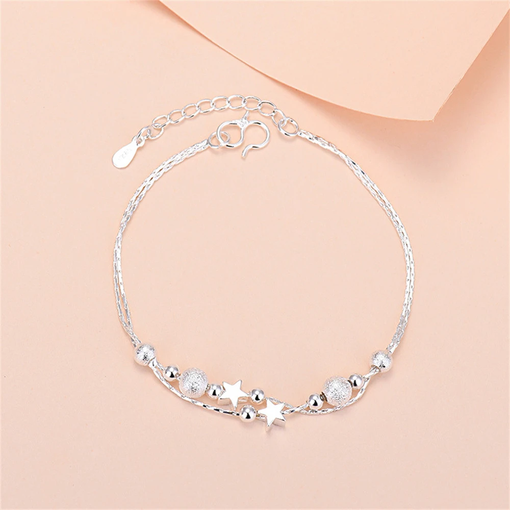 

Trendy Elegant Double Layers Star Round Beads Silvery Bracelets For Women Fashion Beauty Cute Wedding Jewelry Accessories Gifts