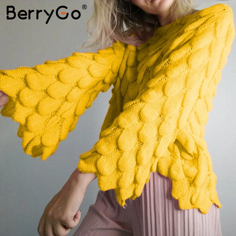 BerryGo с открытыми плечами женский пуловер свитер длинным рукавом чистый вязаный