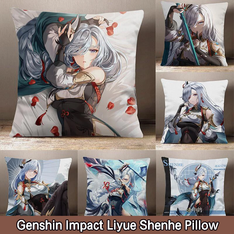 

Плюшевая подушка Genshin Impact Liyue Shenhe Dakimakura, двухсторонняя подушка с принтом, мягкая подушка для дивана, подушки для игры в аниме