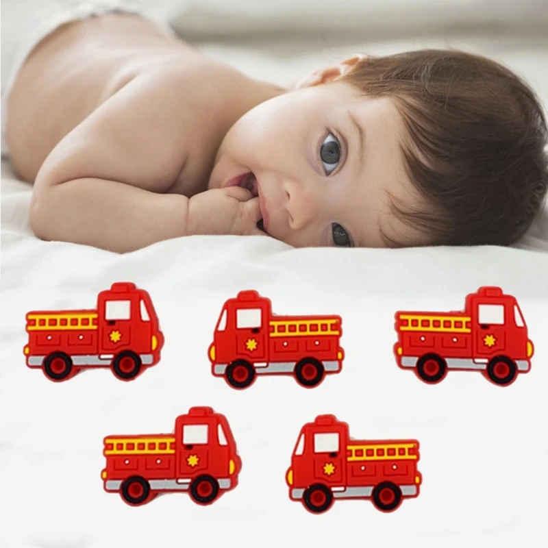 

5 Pcs/Pack Silicone Fire Engine Beads Cartoon Baby Teether Newborn Infant Teething Shower Gifts Soother Molar Toys