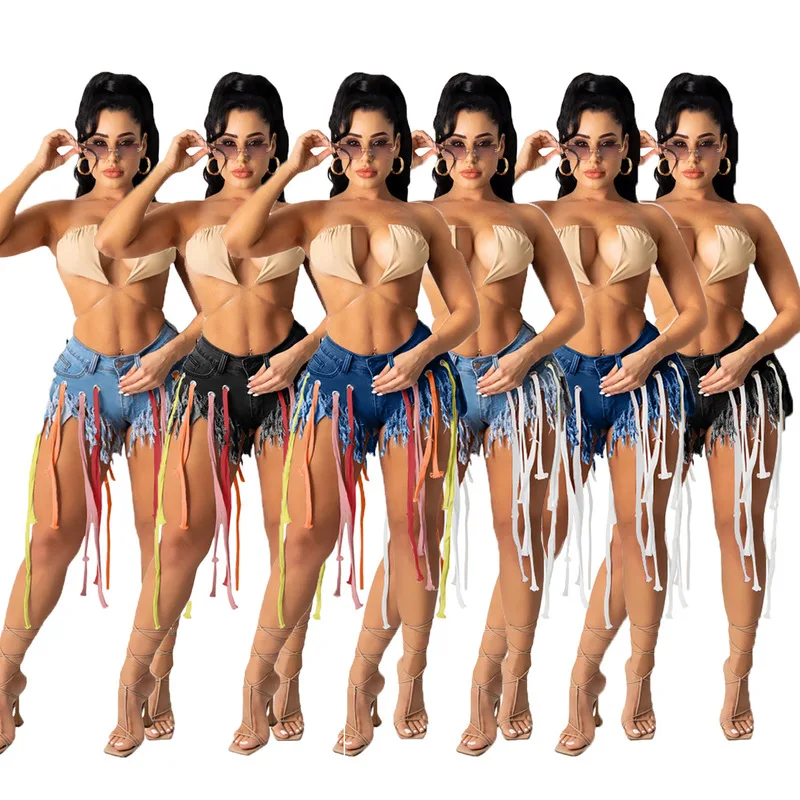 

X11072021 новые женские джинсовые шорты с лентами и кисточками