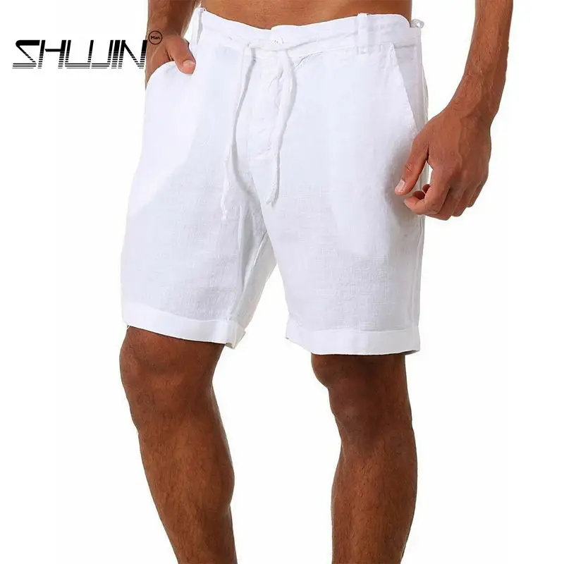 

2021 New Men's Casual Fashion Flax High Quality Shorts Linen Solid Color Short trousers Male Summer Beach Breathable Flax Shorts