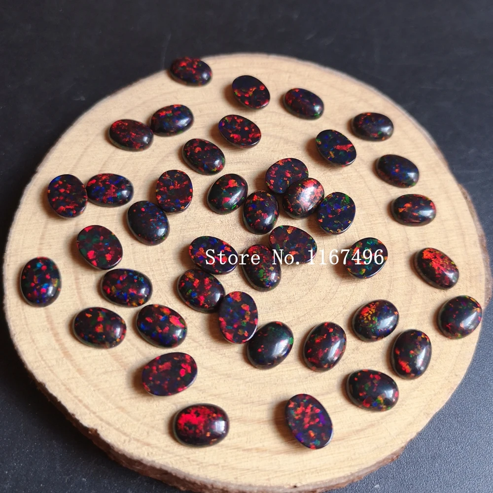 

100pcs/ lot OP71 Black Oval Opal 6x8mm Oval Opal Stone Synthetic Oval Cabochon Opal for Body Piercing Jewelry