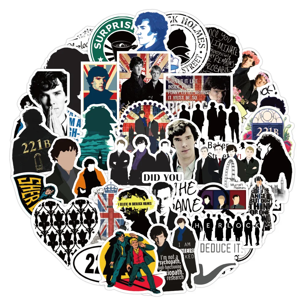 50pcs british tv show sherlock cartoon stickers for laptop motorcycle diary planner scrapbook diy decal stationery sticker toys free global shipping