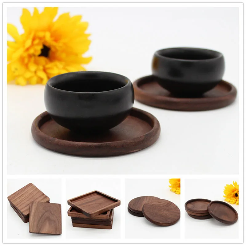 

4 Style Wood Coasters Coffee Tea Cup Pads Drinking Mats Teapot Table Mats