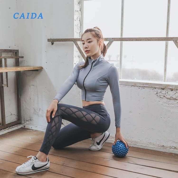 

CAIDA Fitness Running Jacket Women Long Sleeve Training Zipper Sports Shirt Quick Dry Jogging Crop Top Workout Sportswear