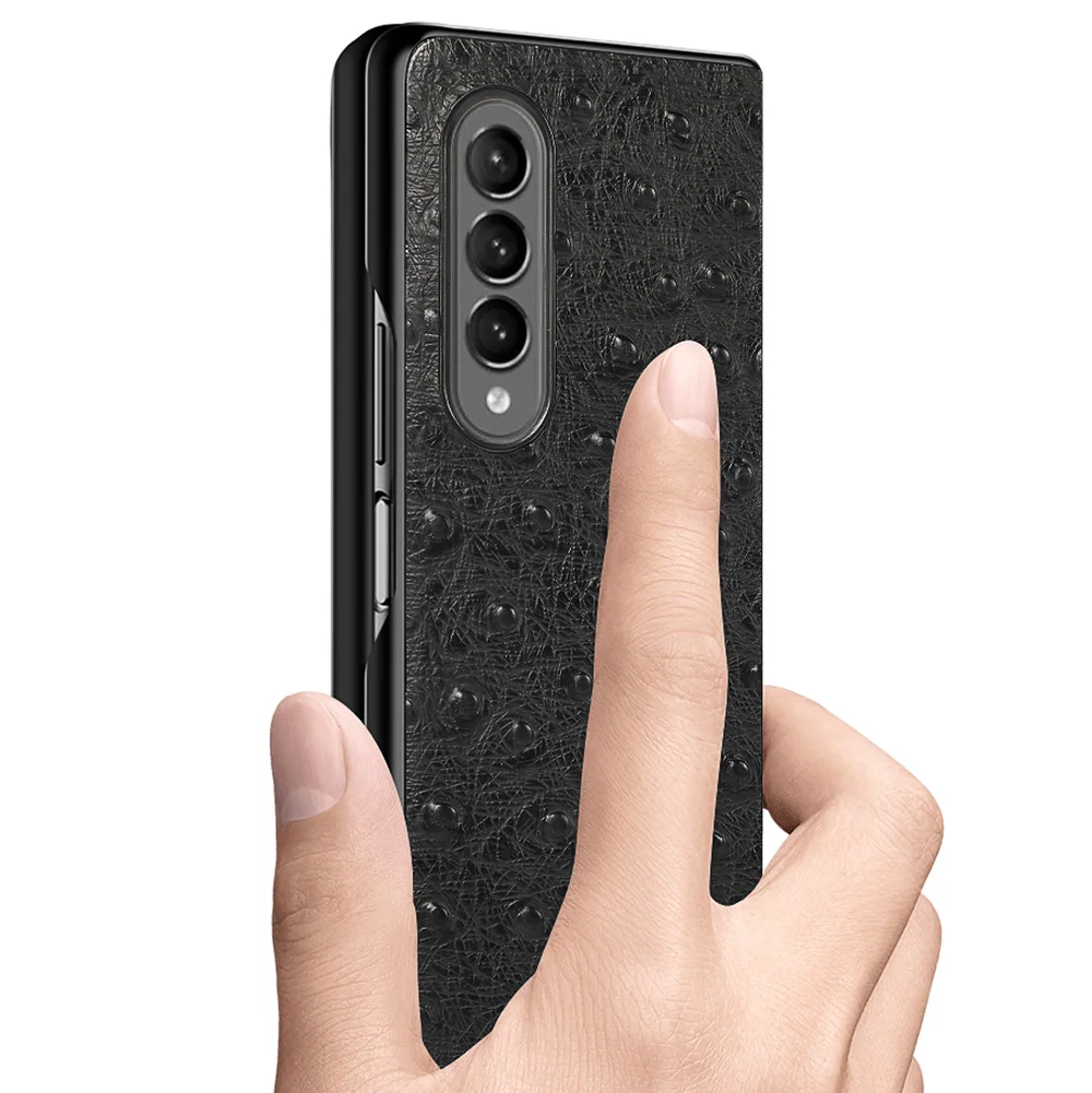 2 in 1 Genuine Cowhide Leather Case for Samsung Galaxy Z Fold 3 2 Case Crocodile Ostrich Cross Litchi Texture Protective Cover