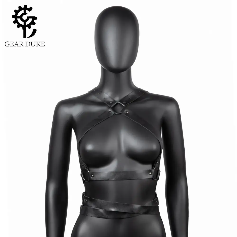 

Заклепки кожаный ремень для тела ремень Sexy Холтер бретельки бюстгальтера талии из эластичного полотна в стиле Готический сундук клетка бюс...