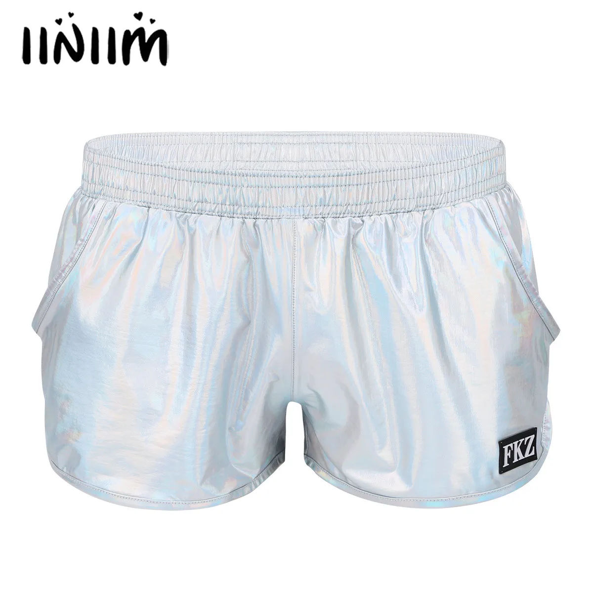 

Mens Fashion Shorts Shiny Metallic Low Rise Elastic Waistban Boxer Shorts Stage Performance Sexy Party Clubwear Costume Trunks