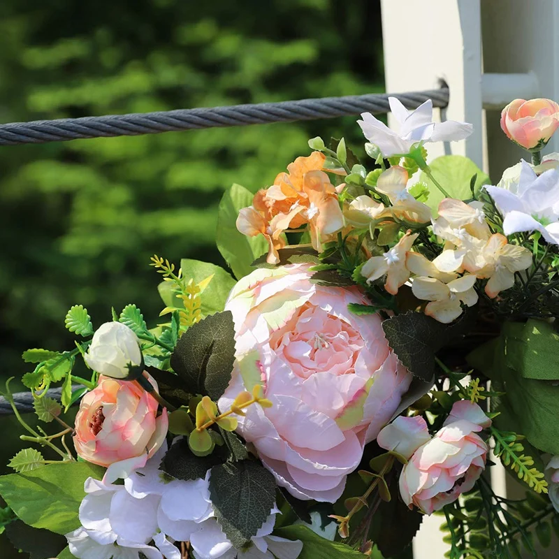 

Artificial Peony Flower Wreath Wreath 20-Inch Beautiful Handcrafted Mix Flowers Front Porch Decoration