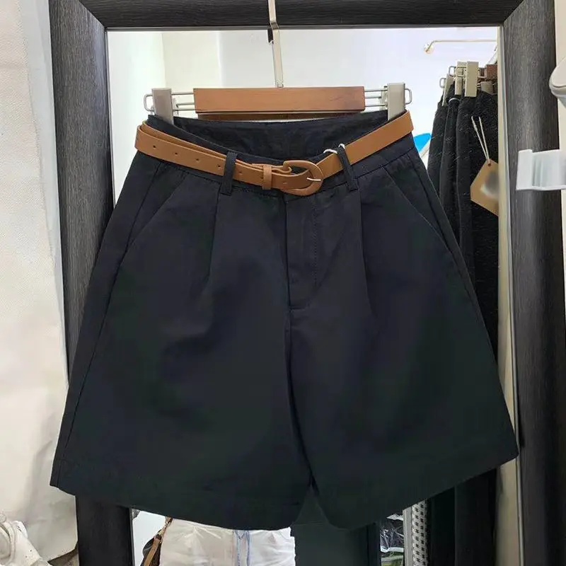 

Free shipping pure cotton overalls shorts women loose 2021 new summer wear high waist a word five-point wide-legged leisure