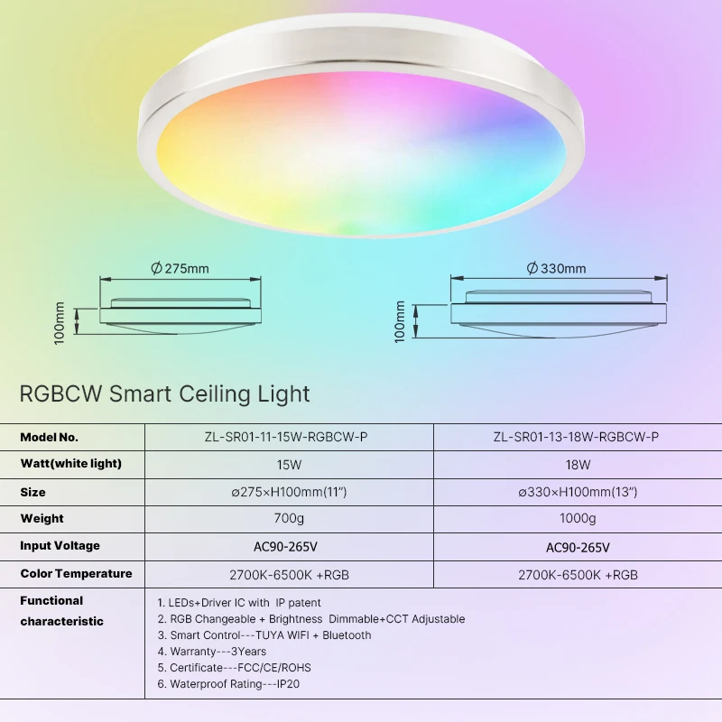 

15W/18W Wifi Smart LED Ceiling Light RGB Dimmable APP Control Voice Control Works with Alexa Google Assistant Tuya