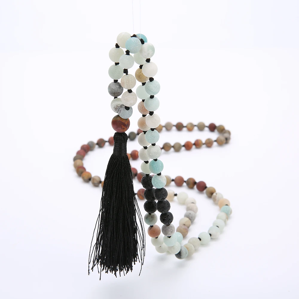 OAIITE 8 мм матовый Amazonite Цепочка-ожерелье с камнями 108 Japa Mala ожерелье узелками для