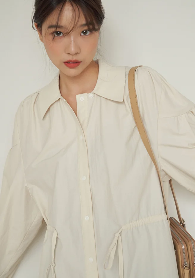 

ZCSMLL solid dresses Korean chic minimalism wild lapel single-breasted loose drawstring thin and large swing dress for women