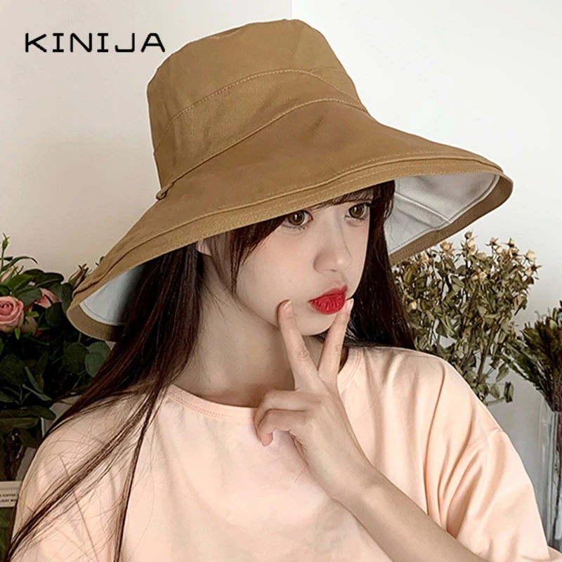 Панама женская двусторонняя с широкими полями Модная хлопковая пляжная от