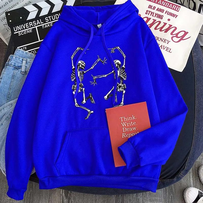 

Dancing skull sweatshirt female dancing skull hoodie drawstring pocket unisex top casual versatile couple streetwear pullover