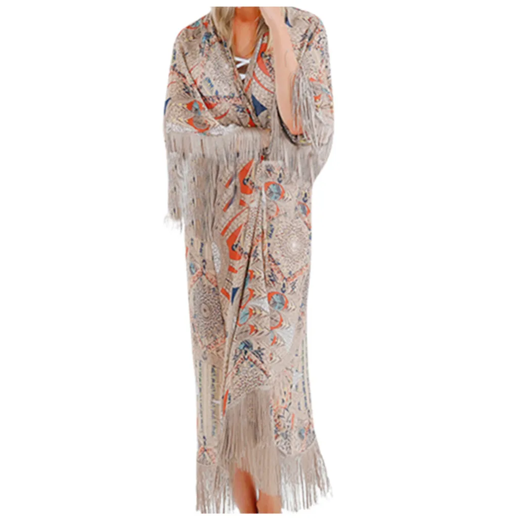 Новинка накидки Женская Летняя мода Пляжное бикини с принтом в стиле ретро