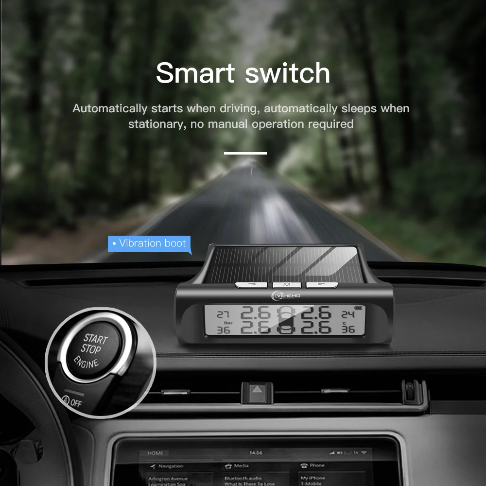 Умная Система контроля давления в шинах TPMS на солнечной энергии 5 пост. Тока USB ЖК