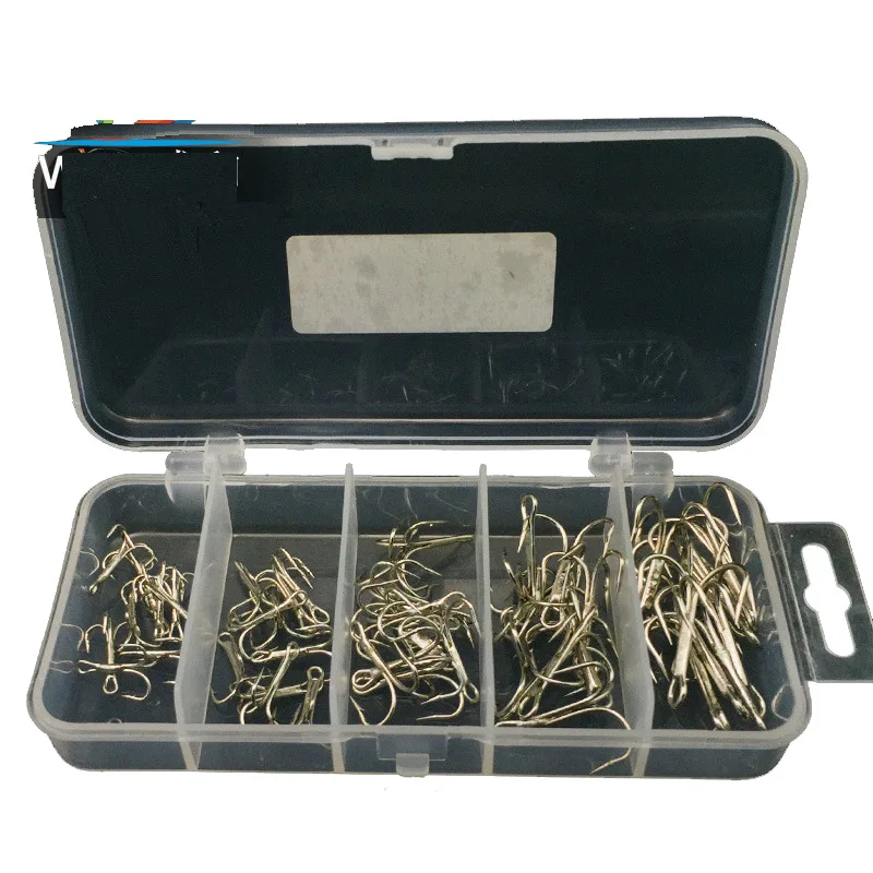 

50Pcs/box Treble hook 4 colors Fishing Hook High Carbon Steel Overturned Hooks Fishing Tackle Round Bend Treble For Bass