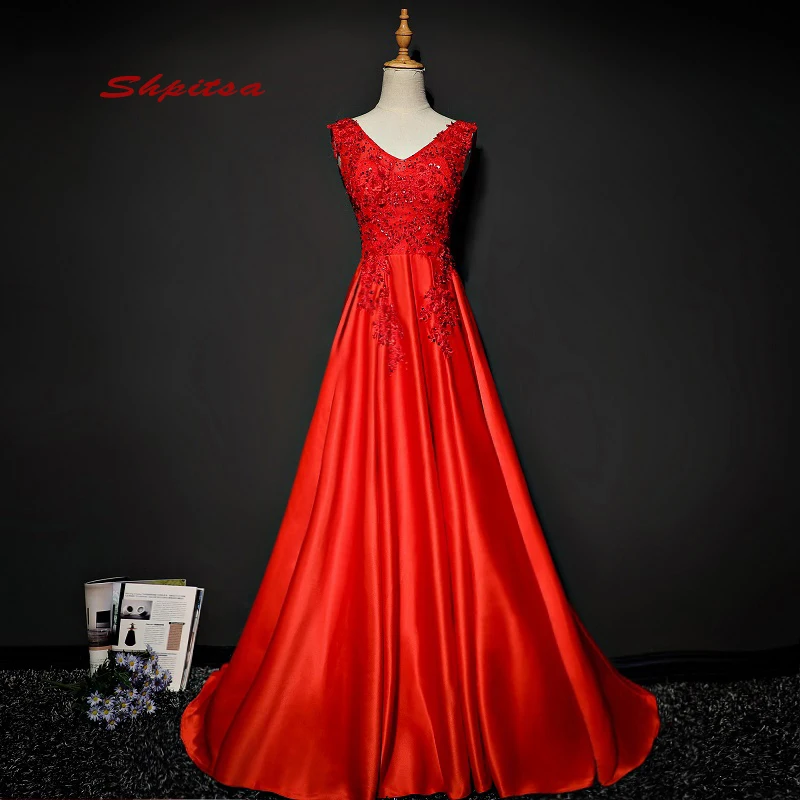 

Красные длинные кружевные вечерние платья вечерние размера плюс атласные женские трапециевидные вечерние платья для выпускного вечера