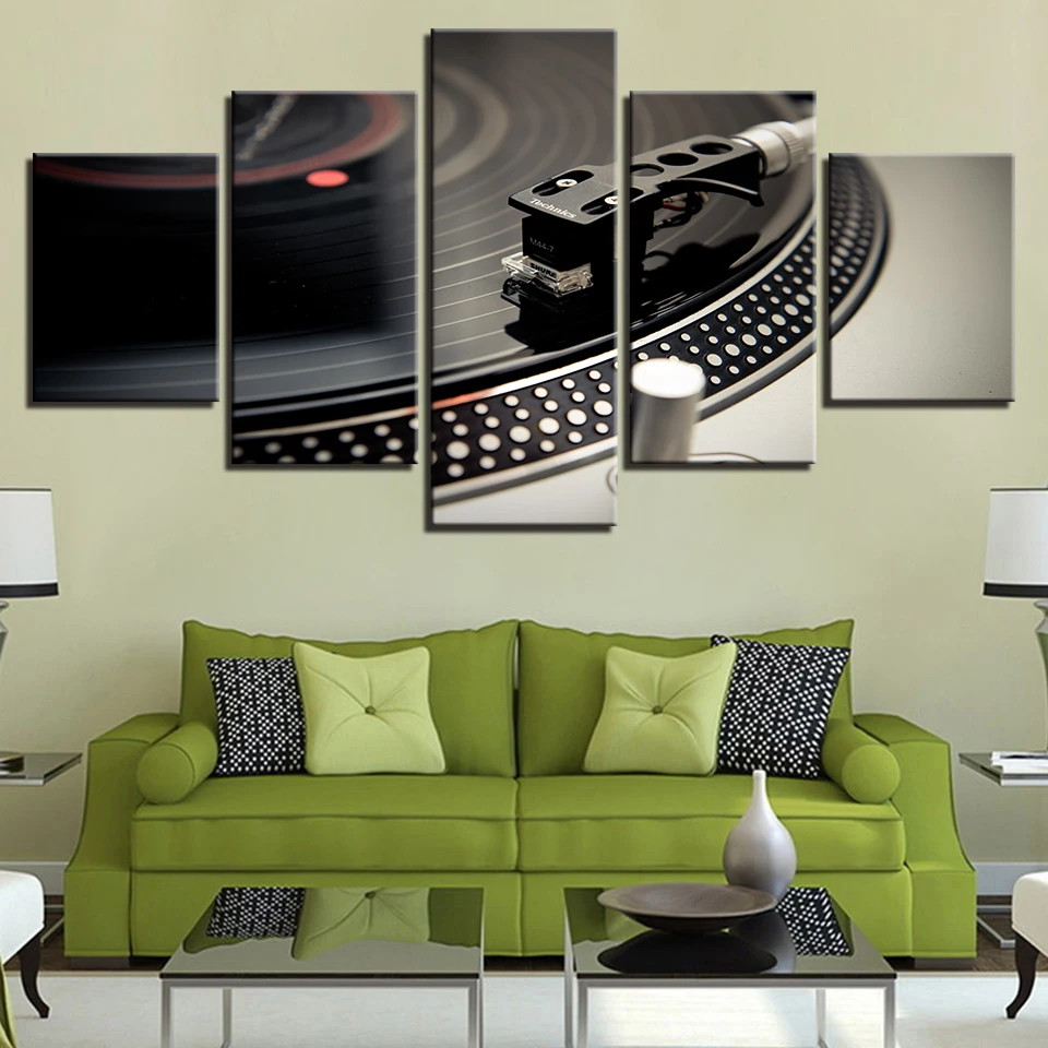 Музыкальный плакат с изображением гитары фортепиано скрипка барабан фонограф DJ 5
