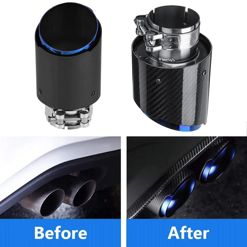 

New Carbon Fiber Tail Throat Blue Straight Edge 63-89mm Single Carbon Fiber Car Exhaust Pipe Muffler End Tip Tailpipe
