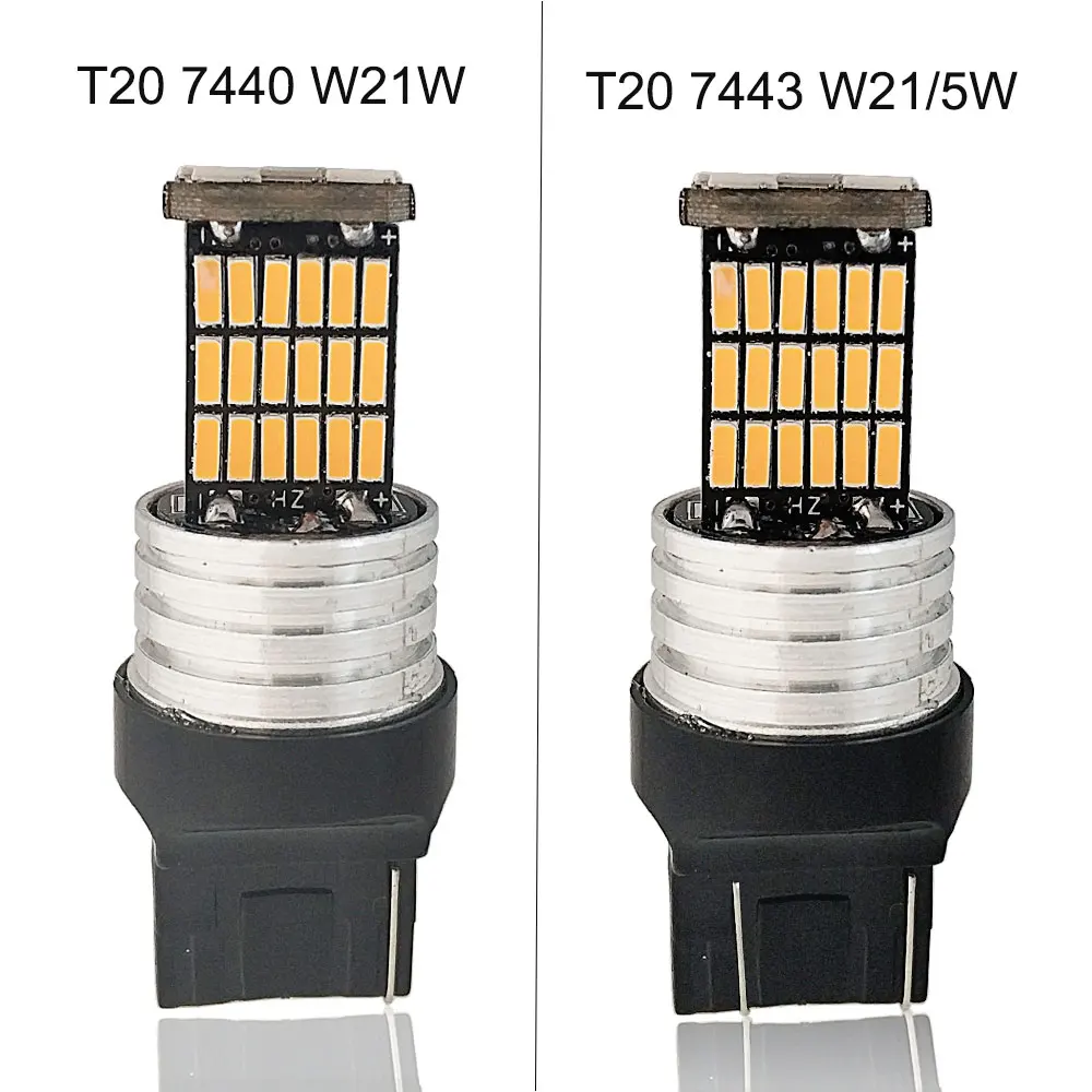 T20 светодиодный W21W W21/5 W светодиодные лампы 12V 7440 7443 45SMD 4014 автоматического поворота обратный светильник автомобильных ламп Белого красного и желтого цвета