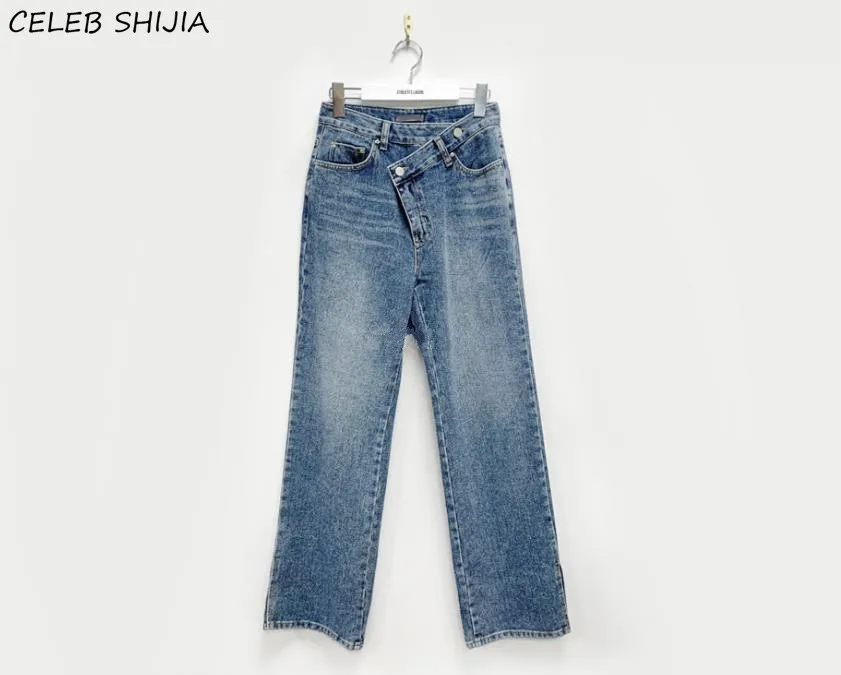 

High Waist Split Jeans Streetwear Women Irregular Straight Denim Pants Female Summer Vintage Blue Chic Y2k Baggy Jeans Woman Mom