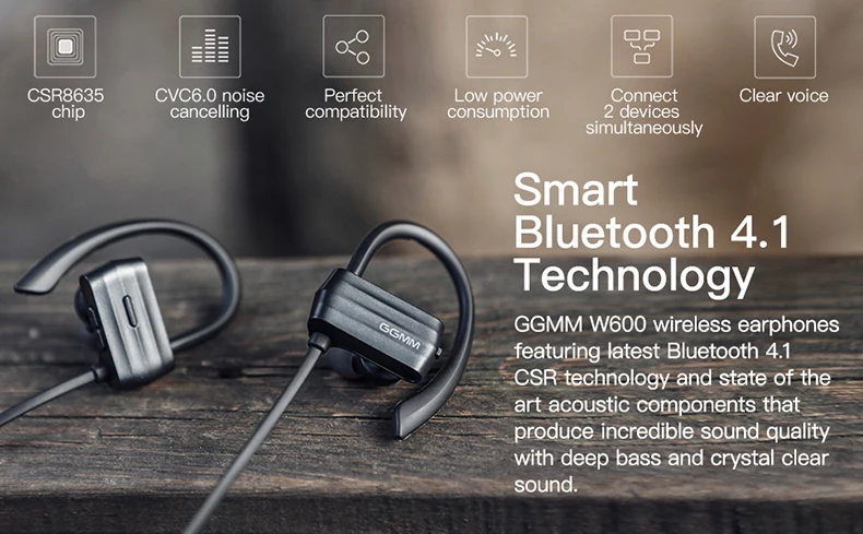 GGMM W600 Bluetooth наушники беспроводные Bluetooth наушники с микрофоном шумоподавление наушники стерео Бег Спорт гарнитура